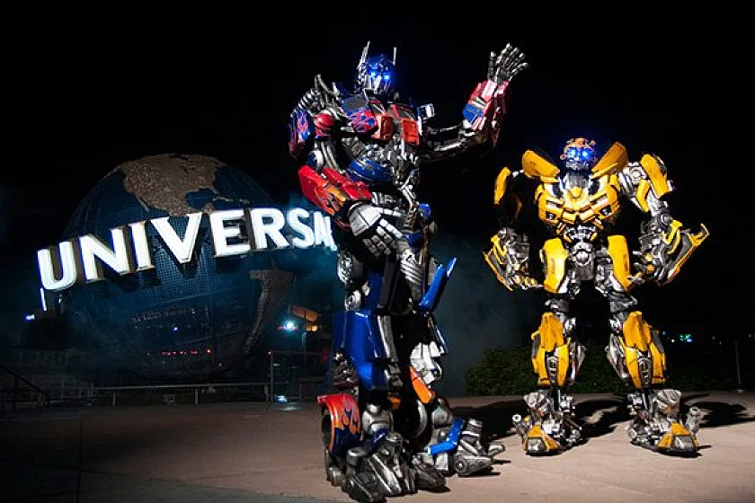 The Universal Studios globe with Transformers characters at Universal Orlando Resort